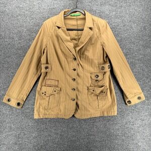 Alain Weiz Jacket Womens 12 Brown Button Up Cut Out Ring Military Utility Grunge